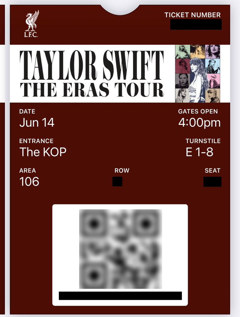 taylor swift eras tour anfield ticket on mobile
